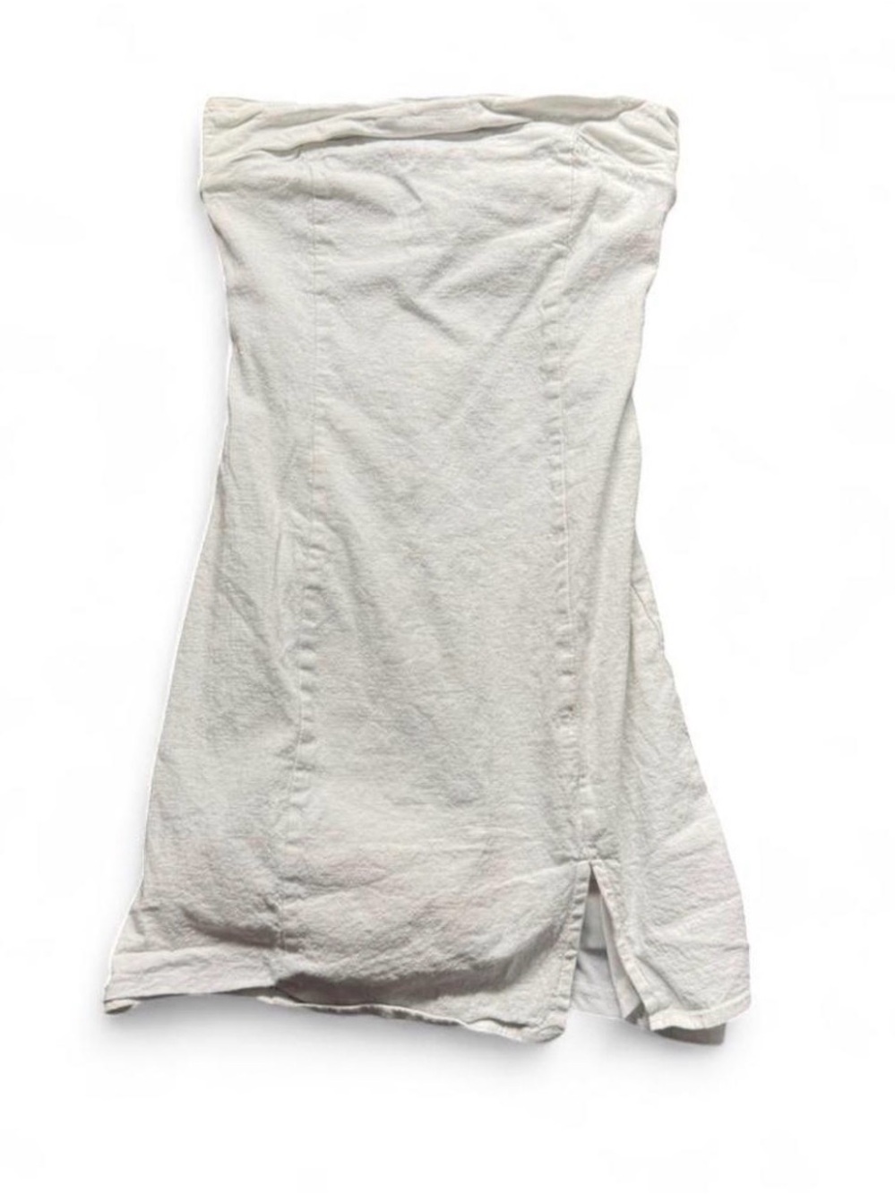 Strapless Cream Mini Linen Dress with Side Slit